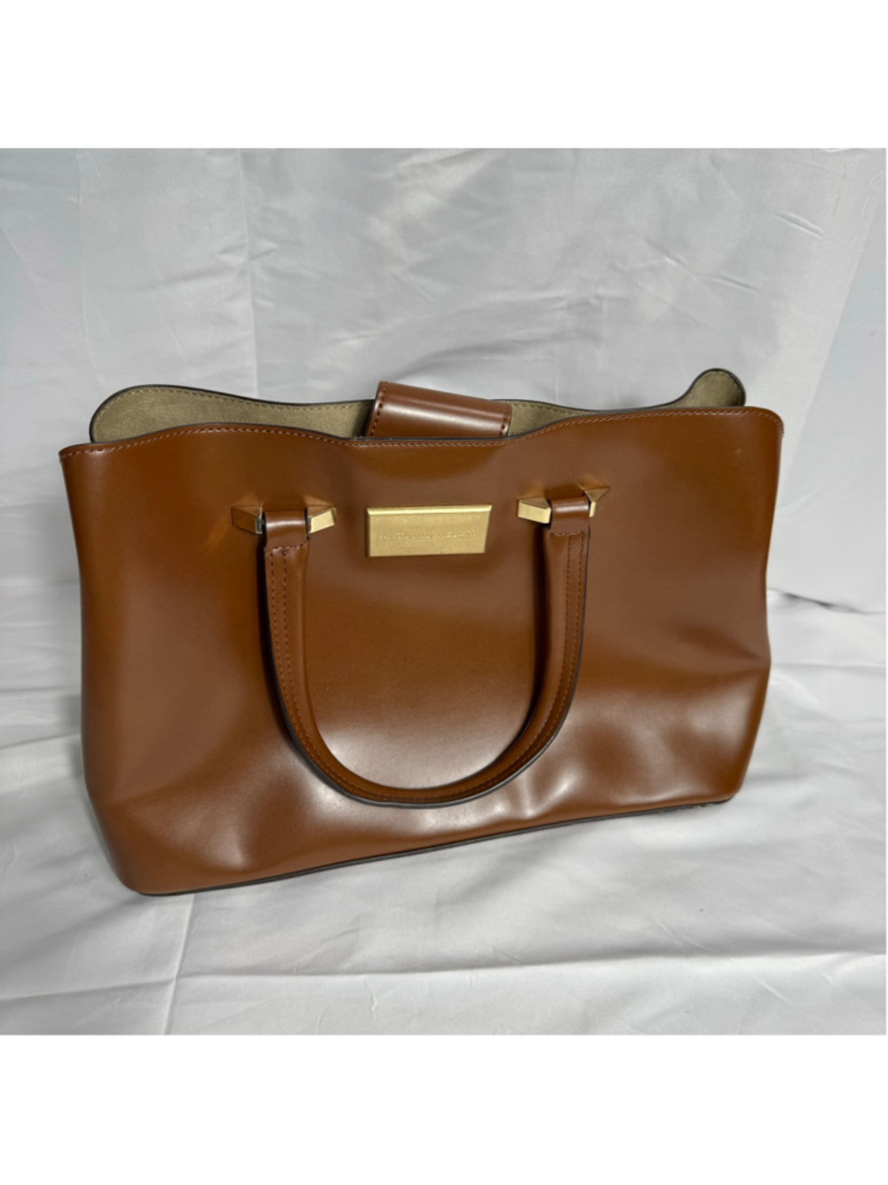 Women's Antonio Melani Cognac Brown Leather Tote Satchel Gold Hardware One Size